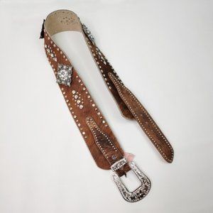 NEW Western Cowgirl Style Concho Hair on Hide Brown Leather Belt L/XL